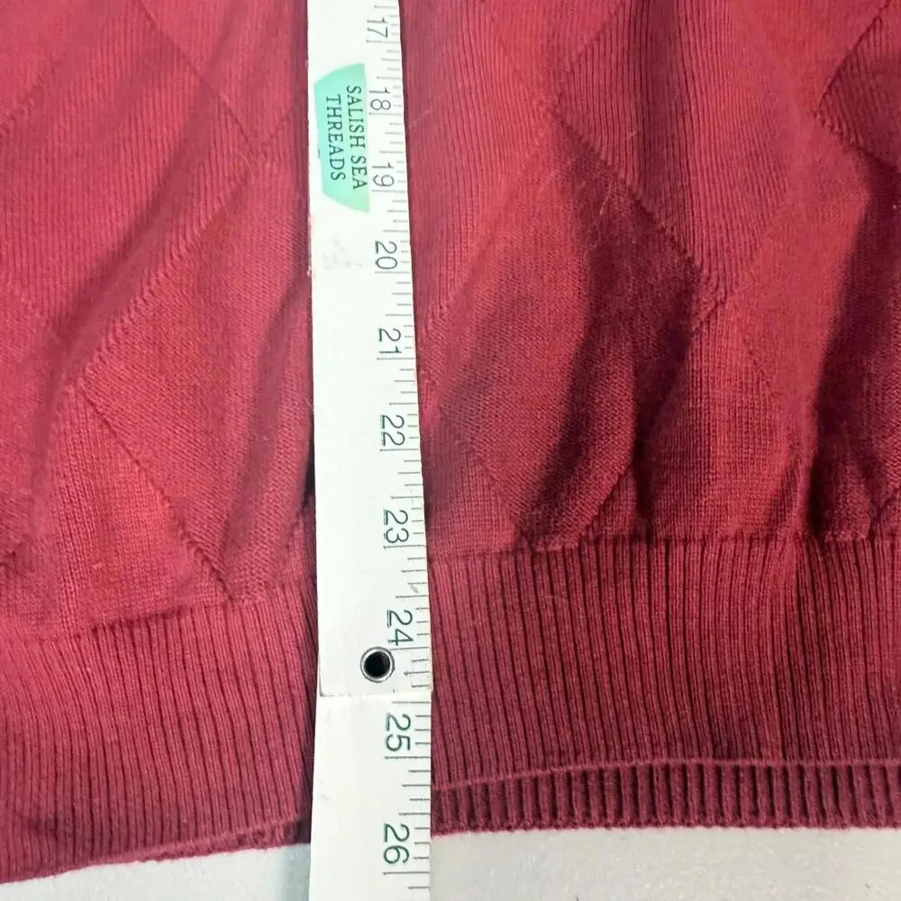 Alan Flusser Men's XL‎ Sweater Vest Pullover Knit V-Neck Cotton Red Diamond